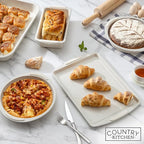 Country Kitchen Nonstick Stackable Bakeware Set - Durable, Easy Release Baking Set, Cream, 14 Pcs