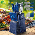 FULLHI 14pcs Block Knife Set, Chef's Knife Steak Knives Set with Block and Sharpener, Kitchen Knife Set, Multi-colour Handle, Gifts for Men Women