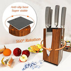 360° Rotating Magnetic Knife Block without Knives - Universal Holder for Counter Top with Removable Bristles, Acacia Wood
