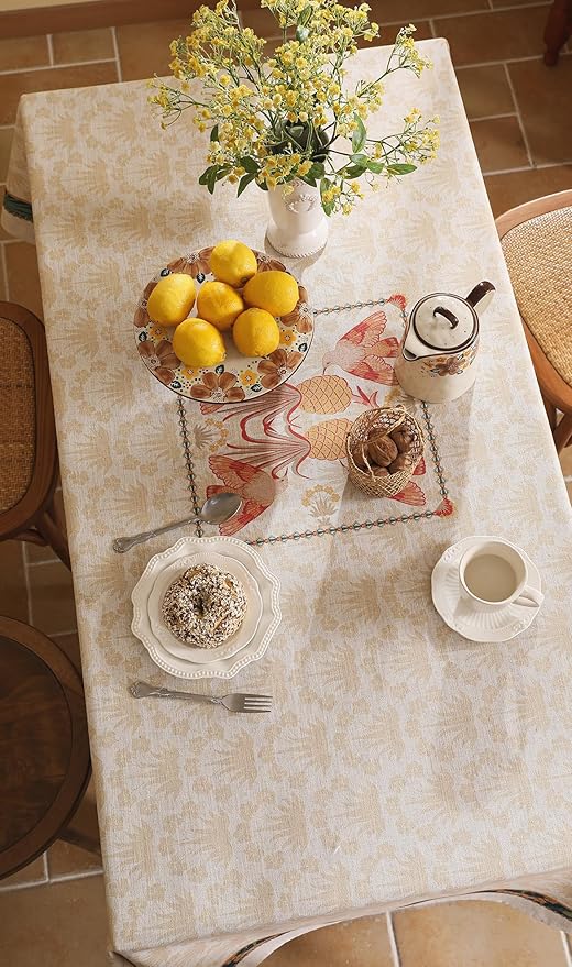 patdrea Designer Rectangle Linen Long Table Cloth,Vintage Anti-Wrinkle Durable Tropical Style Tablecloth,Decor Table Cover Cloth for Kitchen Dining Christmas,Thanksgiving,63"x94"-Pineapple a