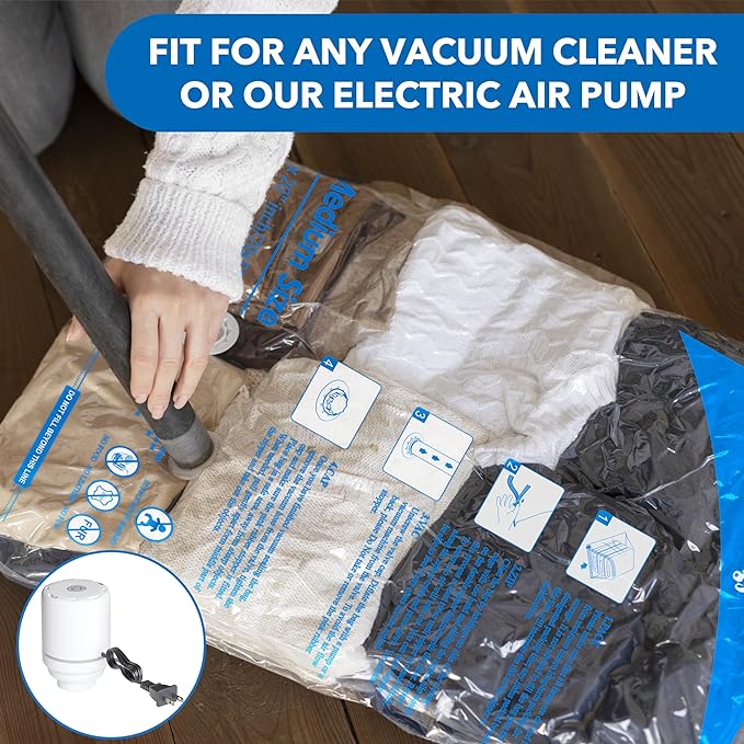 Vacuum Storage Bags with Electric Air Pump 16 Combo (4 Jumbo/4 Large/4 Medium/4 Small), Plastic Packaging Bags,Travel Vacuum Bags For Luggage,Clothes, Pillows, Comforters, Blankets, Bedding
