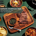 HexClad 4-Piece Bistecca Wooden Steak Plate Set with Juice Channel for Meats, Stackable Design with Straight Edges and Completely Flat Base, Easy to Clean, Lightweight and Durable