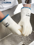 LANON Liquid Silicone Gloves, Heat Resistant Oven Gloves with Fingers, Food Grade, Waterproof, White, Medium
