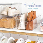 Plastic Food Storage 6 Pack Clear Container Bin with Handles for Organizing Kitchen, Pantry, Refrigerator, Freezer, Pantry, Cabinet, Closet, Bathroom. 14”x8”x5”