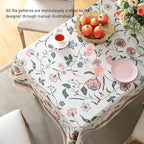 ISAENNE Designer Chinoiserie Linen Floral Extra Long Tablecloth Rectangle,White Wrinkle Resistant Table Cloth,Elegant Decor Tablecloths for Dining Thanksgiving Kitchen Party,63"*110"-Daffy