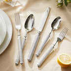 KINGSTONE Retro Rope-Pattern Silverware Set, 30-Piece Flatware Set Cutlery Set Forged with Handcrafted Texture Handles 18/10 Stainless Steel, Dishwasher Safe