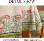 patdrea Designer Vintage Linen Rectangle Table Cloth,Floral Leaves Pattern Anti-Wrinkle Green Tablecloth,Decor Table Cover for Kitchen Dining Christmas,Party,Thanksgiving,63"x87"-Cecilia D