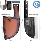 XYJ Authentic Since 1986,Outstanding Ancient Forging,6.7 Inch Full Tang,Serbian Chefs knife,Chef Meat Cleaver,Kitchen Knives,Set with Leather Sheath,Take Carrying,Butcher