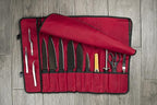 Asaya Canvas Chef Knife Roll Bag - 10 Knife Slots and a Large Zipper Pocket - Durable 10oz Canvas Knife Case with an Adjustable Shoulder Strap - Knives not Included (Red)