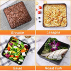Herogo 9 x 9 Baking Pan Set of 2, Black Stainless Steel Square Cake Pan for Lasagna Brownies Casseroles Cakes, Non-Stick & Oven Safe