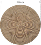 FunWheat Round Braided Placemats Set of 4 Place mats for Dining Tables Woven Heat Resistant Table Mats 15 inch for Fall(E Brown, 4pcs)