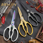 Heavy Duty Sharp Kitchen Scissors - Dishwasher Safe Black Cooking Shears for Meat, Chicken, Fish, Poultry, Herb, Bread (All Black)