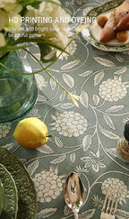 ISAENNE Designer Grayish Green Linen Rectangular Tablecloth,Floral Stain Resistant Table Cloth,Fall Vintage Decor Tablecloths for Dining Thanksgiving Kitchen Party,55"*79"-Andrew A
