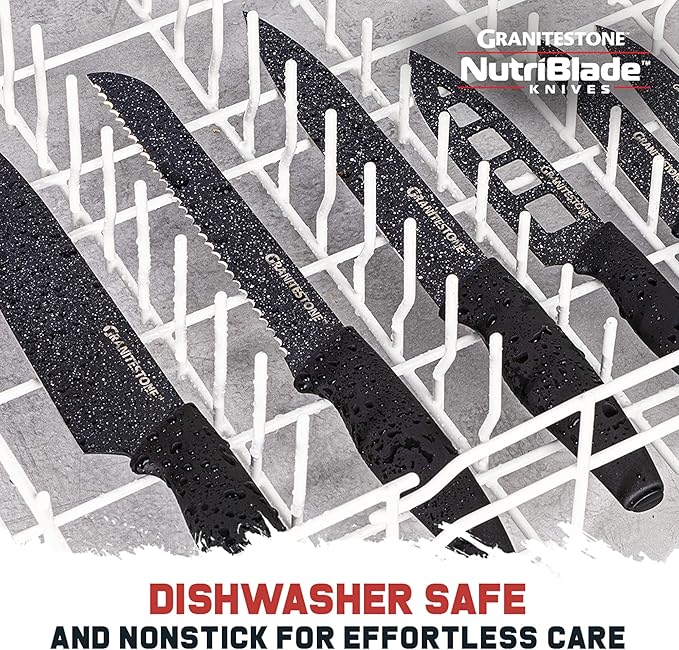 Granitestone Nutriblade Knife Set, High Grade Professional Chef Kitchen Knives Set, Toughened Stainless Steel with Nonstick Mineral Coating, Rubberized Ergonomic Grip, Dishwasher Safe