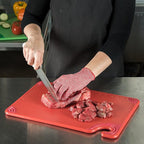 San Jamar Saf-T-Grip Plastic Cutting Board with Safety Hook, 12" x 18" x 0.5", Red