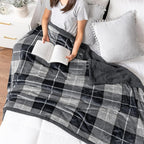 PAVILIA Premium Sherpa Twin Size Blanket | Plaid Design Flannel Fleece Twin Bed Blanket | Plush, Soft, Cozy, Warm, Lightweight Microfiber, Reversible, All Season Use (Plaid Charcoal , 60 x 80 Inches)
