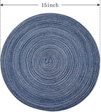 FunWheat Round Braided Placemats Set of 6 Place mats for Dining Tables Woven Heat Resistant Table Mats 15 inch (Blue)