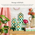 MACKENZIE-CHILDS Small Enamel Canister, Kitchen Storage Container with Lid, Green-and-White Emerald Check