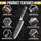 SliceElite Elite Series 7 Inch Santoku Knife VG10 Damascus Steel Forged Carbon Fiber Handle Dual Protection Cutting Kitchen Tool Sharp Vegetable Meat Chopping BBQ Chef Slicing Cleaver Camping Butcher