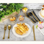 300 Pieces Black and Gold Plastic Silverware Heavy Duty Plastic Cutlery Set Disposable Flatware Includes Spoons Forks Knifes for Party Supplies