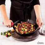 Cast Iron Skillet - 10"-Inch Frying Pan with Pour Spouts + Pan Scraper + Silicone Grip Handle Cover Holder - Pre-Seasoned Oven Cookware - Indoor/Outdoor Use - BBQ, Firepit, Stovetop, Induction Use