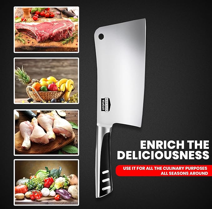 Utopia Kitchen 7 inch Cleaver Knife Stainless Steel Chef Butcher Knives for Meat, Vegetable Multipurpose Kitchen Chef Knife Chopping Bone