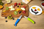Kuhn Rikon Kinderkitchen® Kids Chef Knife Set With Scissors, 3 Pieces, Green/Blue/White| Cutting Tools Made for Real Cooking | Child Friendly Animal Designs With Hand Guard & Snipper Cover For Safety