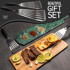 Professional Fish Spatula Stainless Steel Set - 1 Large + 1 Small stainless steel spatula - mirror polished spatulas with heat resistant ergonomic handles - fish turner for Flipping, Frying & Grilling