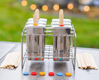 Ecozoi Stainless Steel Popsicle Molds and Rack - 6 Square Ice Pop Makers + 30 Reusable Bamboo Sticks + 12 Silicone Seals + 1 Cleaning Brush +1 Rack