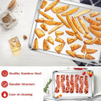 E-far Cookie Sheets Set of 3, 18”x13” Stainless Steel Baking Sheet Pans for Oven, Large Non Toxic Metal Baking Tray for Baking Roasting, Healthy & Rust Free, Mirror Finish & Dishwasher Safe