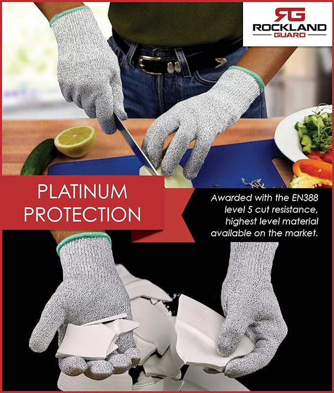 Rockland Guard Professional Oyster Shucking Knife Set - Includes 3.5" Stainless Steel Oyster Shucker with Non-Slip Handle & Bent Tip, Kitchen Cutting Gloves - Food-Grade, Dishwasher-Safe Seafood Tools Set - Large