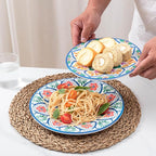 18 Pieces Melamine Dinnerware Sets, Service for 6, Paisley Kitchen Plates and Bowls Set, Unbreakable & Lightweight Dinnerware Set, Camping Dishs Indoor Outdoor Use, Spanish Floral Pattern