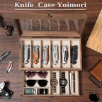 Knife Display Case, 2-Layer Pocket Knife Case Display & Storage Knives, Solid Wood Knife Case for Collections, Gift for Boyfriend Fathers Day Birthday Gifts((Walnut)