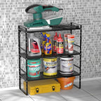 iPEGTOP 3 Pack Large Expandable Cabinet Storage Shelf, Heavy Duty Stackable Steel Metal Spice Rack Adjustable Height Home Office Pantry Garage Shelves for Counter Kitchen Organization, Black