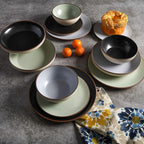 Gibson Elite Contempo Classic Double Bowl Dinnerware Set, Service for 4 (16pcs), Black