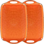 Melamine Serving Tray with Handles, 19“ x 12" Vintage Large Rectangular Melamine Serving Platter for Serving Food, Serving Tray Set of 2, Dishwasher Safe, Orange