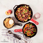 Cuisinel Cast Iron Skillets Set - 12" + 10" + 8"-Inch Pre-Seasoned Frying Pans + Silicone Handle Grip Covers - Use Indoor/Outdoor, Oven, Grill, Stove, BBQ, Camp Fire, Induction Kitchen Cookware