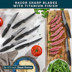 Home Hero Kitchen Knife Set - Wooden Knife Block Organizer - High Carbon Stainless Steel Blades - Ergonomic Handles with Built-In Sharpener & Kitchen Scissors - 16-Pc, Black