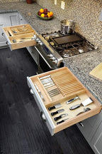 Rev-A-Shelf Trim-to-Fit Silverware Drawer Organizer for Kitchen Utensil Cutlery Cabinet Storage, Natural Maple Wood 9 Compartment Tray Insert, 4WCT-3
