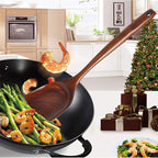 FJNATINH Wooden Wok Spatula Ladle Tool Set, 14-inch Long Handle Teak Wok Spatula