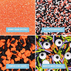 Sweets Indeed Halloween Sprinkles 4-Pack – 11.57 oz Jar Set | Candy Eyeball Mix, Bat & Pumpkin Quin Mix, Orange Sanding Sugar & Black/White/Orange Nonpareils | Cupcake & Cookie Decorations
