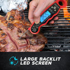 KIZEN Instant Read Meat Thermometer Digital - Food Thermometer for Cooking, Grill, Oven, BBQ - IP67 Rated Waterproof - Large Backlit Display and Magnetic Back