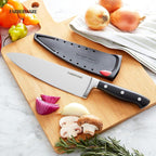 Farberware Edgekeeper 8-Inch Forged Triple Riveted Chef Knife with Self-Sharpening Blade Cover, High Carbon-Stainless Steel Kitchen Knife with Ergonomic Handle, Razor-Sharp Knife, Black