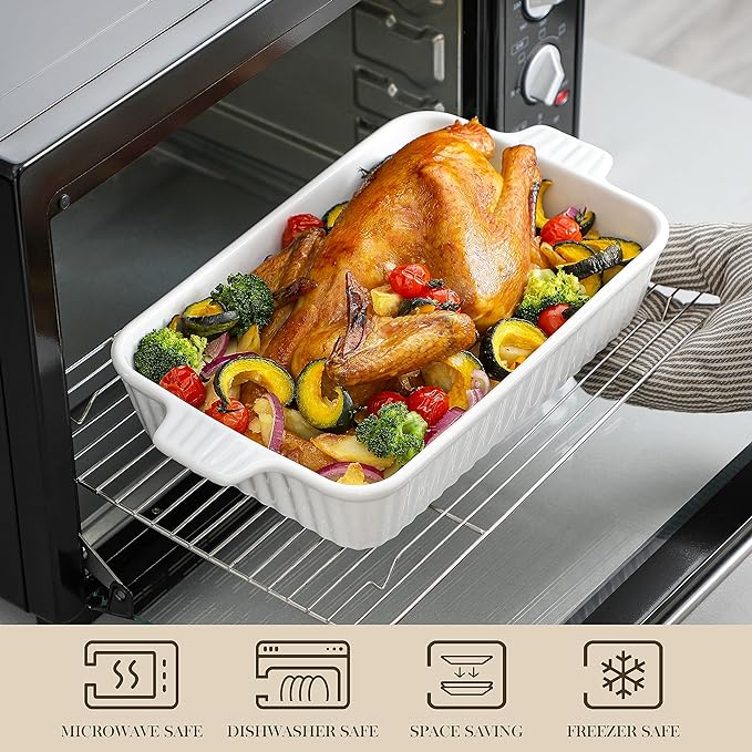 MALACASA Casserole Dishes for Oven, Porcelain Baking Dishes, Ceramic Bakeware Sets of 4, Rectangular Lasagna Pans Deep with Handles for Baking Cake Kitchen, White (9.4"/11.1"/12.2"/14.7"), Series