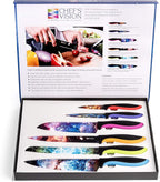 CHEF'S VISION Cosmos Knife Set - 6-Piece Stainless Steel Cutting Knives Set for Kitchen with Vibrant Cosmos Design - Great House Warming Gift for Women or Men - Unique Kitchen Knife Set Gift