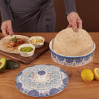 Bico Blue Talavera Ceramic Tortilla Warmer, 8.9 Inch Tortilla Holder with Lid for Taco Bread Pancake for Mexican Night and Party, Microwave and Dishwasher Safe