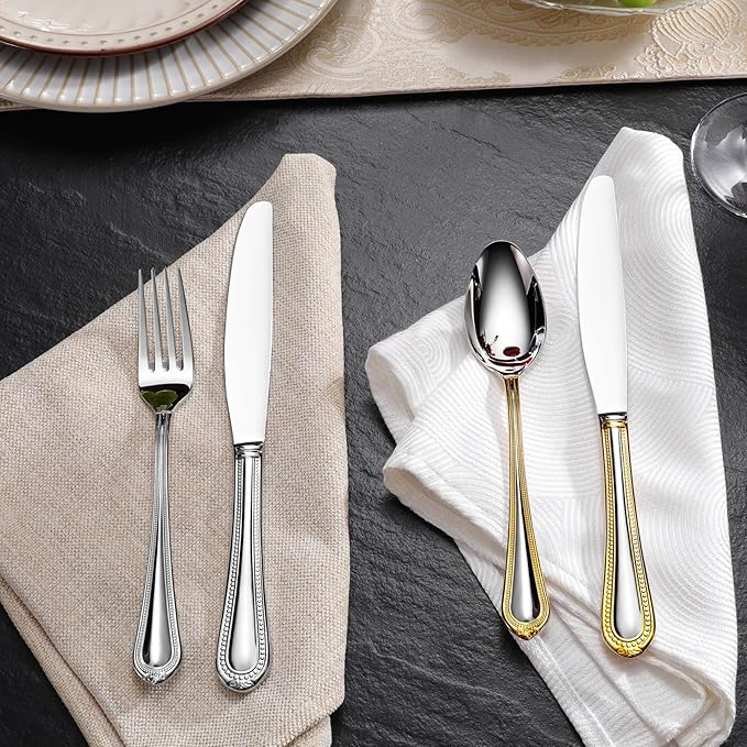 KEAWELL Pearl Edge 4-Piece Premium Fork Set, 18/10 Stainless Steel, Fine Silverware with Mirror Finish, Dishwasher Safe (4, 7.3" Salad Forks)