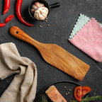Teak Wooden Spatula, Spoons & Spurtle for Cooking – Handcrafted, Natural Non-Stick Kitchen Utensils with Comfort Grip & Microfiber Cloth