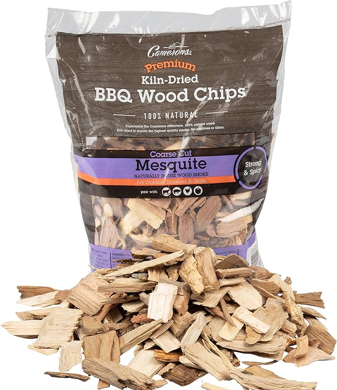 Camerons All Natural Mesquite Wood Chips for Smoker -260 Cu In Bag, Approx 2 Pounds- Kiln Dried Coarse Cut BBQ Grill Wood Chips for Smoking Meats - Barbecue Smoker Accessories - Grilling Gifts for Men