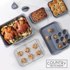 Country Kitchen Nonstick Stackable Bakeware Set - Deluxe Heavy Duty, Durable, Easy Release Baking Set, 8 Pcs, Grey